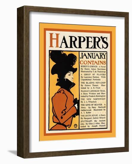 Harper's January-Roden's Corner-Edward Penfield-Framed Art Print