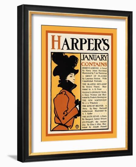 Harper's January-Roden's Corner-Edward Penfield-Framed Art Print