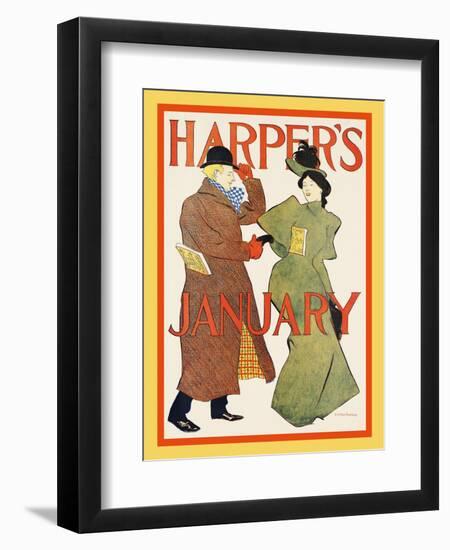 Harper's January-Edward Penfield-Framed Premium Giclee Print