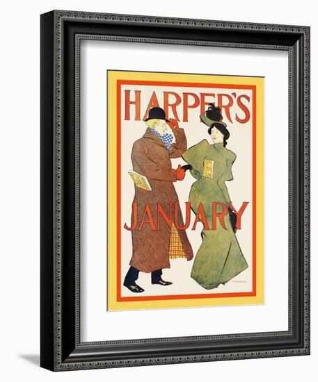 Harper's January-Edward Penfield-Framed Premium Giclee Print