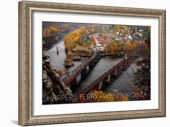 Harpers Ferry, West Virginia - Birds Eye View-Lantern Press-Framed Art Print