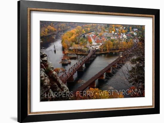 Harpers Ferry, West Virginia - Birds Eye View-Lantern Press-Framed Art Print