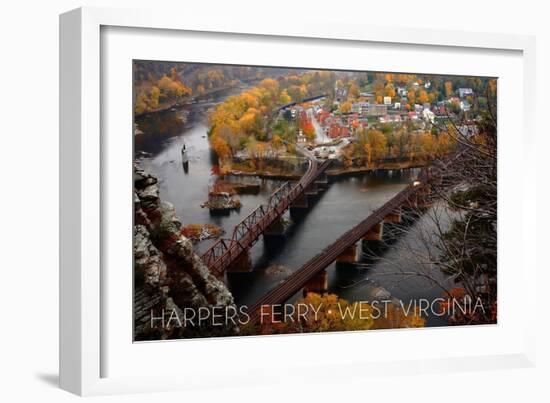 Harpers Ferry, West Virginia - Birds Eye View-Lantern Press-Framed Art Print