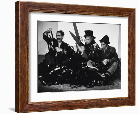 Harpo Marx, the Marx Brothers, Chico Marx, Groucho Marx, 1935-null-Framed Photographic Print