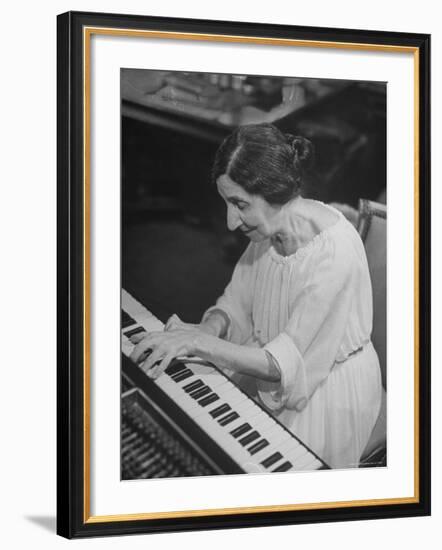 Harpsichordist Wanda Landowska, at Home Playing the Harpsichord-Herbert Gehr-Framed Premium Photographic Print