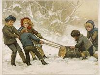 Five Children Fetch Home a Very Big Yule Log-Harriet M. Bennett-Photographic Print
