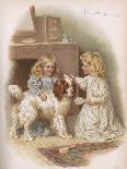 Two Girls Brush Dog 1896-Harriett M Bennett-Framed Stretched Canvas