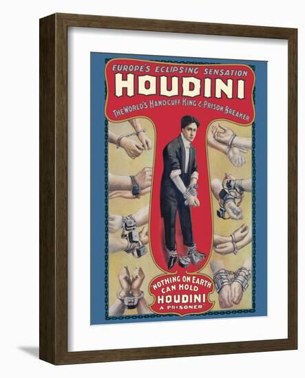 Harry Houdini - The World’s Handcuff King & Prison Breaker, Vintage Magic Poster, 1905-Pacifica Island Art-Framed Art Print