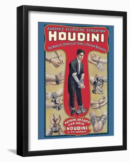 Harry Houdini - The World’s Handcuff King & Prison Breaker, Vintage Magic Poster, 1905-Pacifica Island Art-Framed Art Print