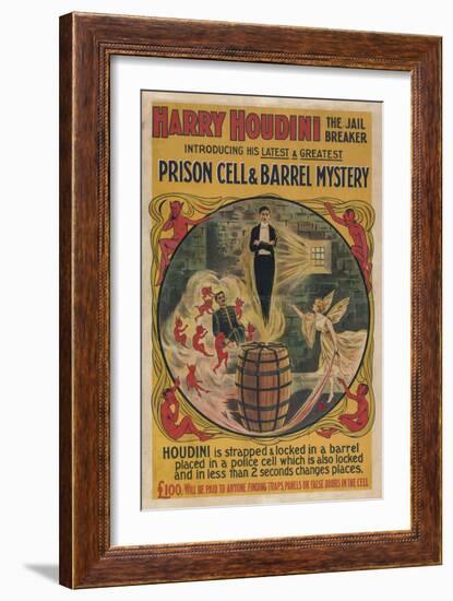 Harry Houdini vintage performance poster-null-Framed Giclee Print