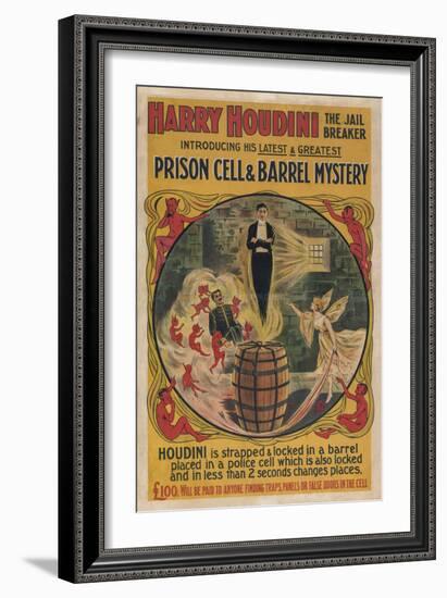 Harry Houdini vintage performance poster-null-Framed Giclee Print