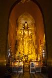 Golden Buddha Statue in Front of Burmese Writing on Wall, Bagan, Myanmar-Harry Marx-Photographic Print
