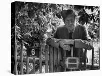 Poet, Wystan H. Auden, Standing Outside Gate of His Home-Harry Redl-Framed Premier Image Canvas