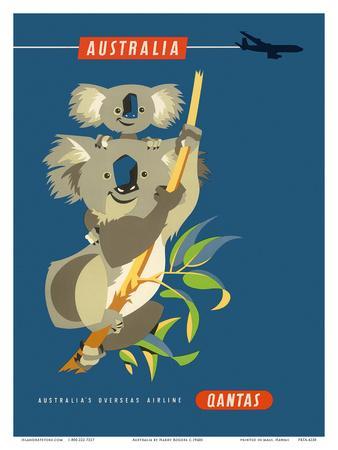 Australia Australian Boomerang Airplane Vintage Travel Advertisement Art Poster