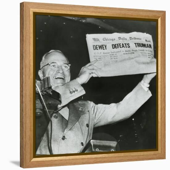 Harry S. Truman, President-Elect, Holds Up Edition of Chicago Daily Tribune-null-Framed Stretched Canvas