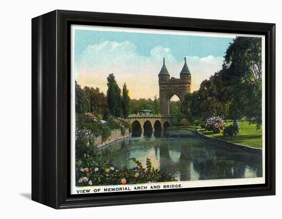 Hartford, Connecticut - Bushnell Park Memorial Arch and Bridge Scene-Lantern Press-Framed Stretched Canvas