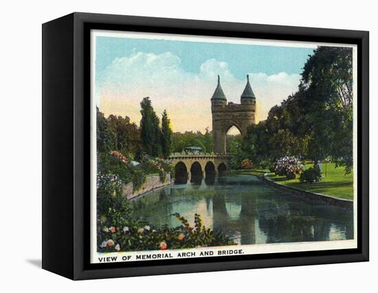 Hartford, Connecticut - Bushnell Park Memorial Arch and Bridge Scene-Lantern Press-Framed Stretched Canvas