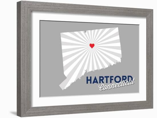 Hartford, Connecticut - Home State - White on Gray with Heart and Rays-Lantern Press-Framed Art Print