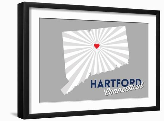 Hartford, Connecticut - Home State - White on Gray with Heart and Rays-Lantern Press-Framed Art Print