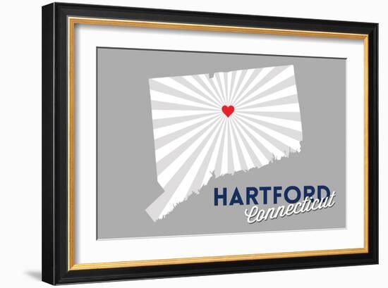 Hartford, Connecticut - Home State - White on Gray with Heart and Rays-Lantern Press-Framed Art Print