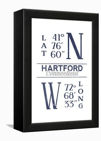 Hartford, Connecticut - Latitude and Longitude (Blue)-Lantern Press-Framed Stretched Canvas