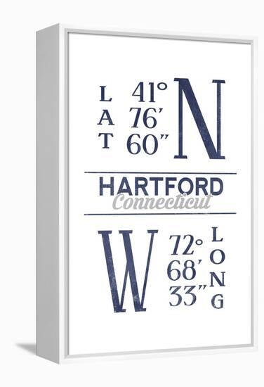 Hartford, Connecticut - Latitude and Longitude (Blue)-Lantern Press-Framed Stretched Canvas