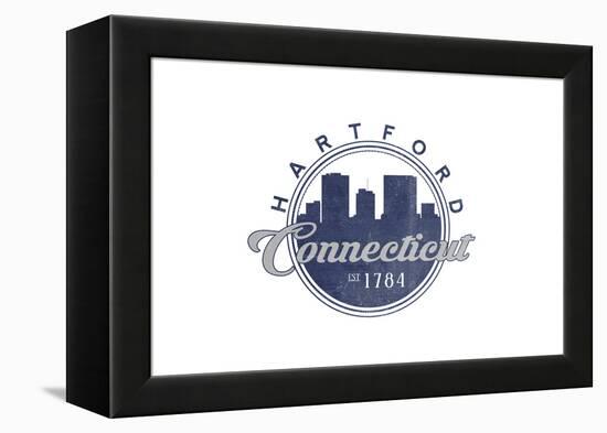 Hartford, Connecticut - Skyline Seal (Blue)-Lantern Press-Framed Stretched Canvas