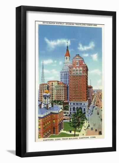 Hartford, Connecticut - Trust Bldg and Travelers Tower View-Lantern Press-Framed Art Print