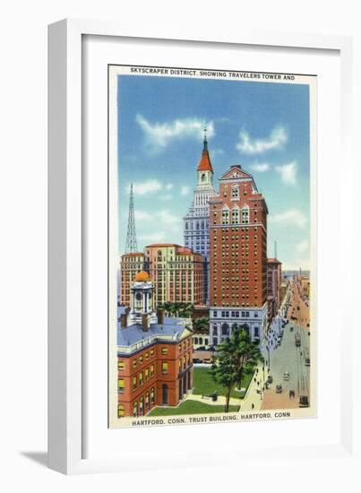 Hartford, Connecticut - Trust Bldg and Travelers Tower View-Lantern Press-Framed Art Print