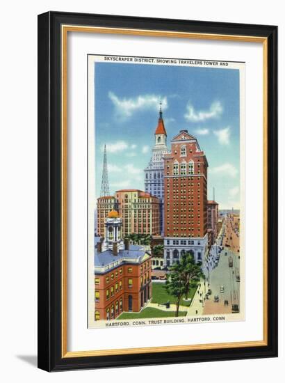 Hartford, Connecticut - Trust Bldg and Travelers Tower View-Lantern Press-Framed Art Print