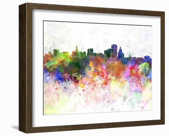 Hartford Skyline in Watercolor Background-paulrommer-Framed Art Print