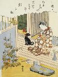 A Courtesan Seated on a Veranda Brushing Her Teeth and Pensively Looking at Flowering Morning Glory-Harunobu-Giclee Print
