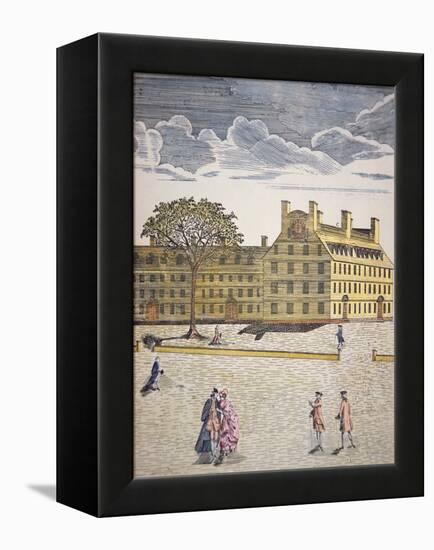 Harvard College, Cambridge, Massachusetts C.1740 (Colour Litho)-American-Framed Premier Image Canvas