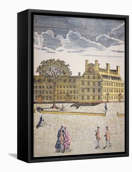 Harvard College, Cambridge, Massachusetts C.1740 (Colour Litho)-American-Framed Premier Image Canvas