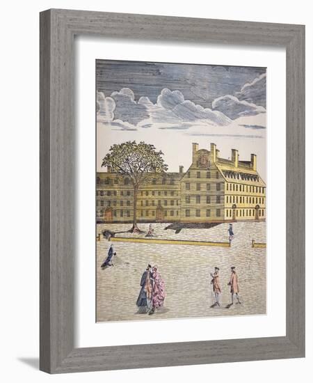 Harvard College, Cambridge, Massachusetts C.1740 (Colour Litho)-American-Framed Giclee Print