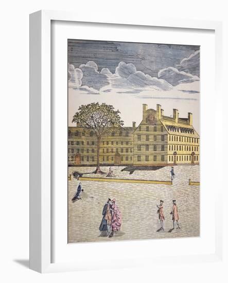 Harvard College, Cambridge, Massachusetts C.1740 (Colour Litho)-American-Framed Giclee Print