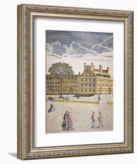 Harvard College, Cambridge, Massachusetts C.1740 (Colour Litho)-American-Framed Giclee Print