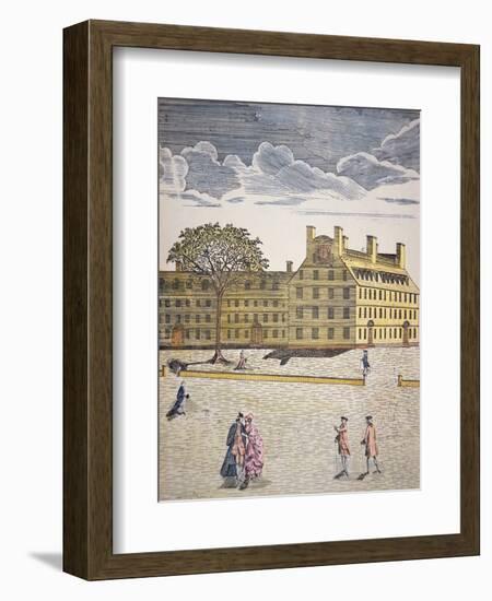 Harvard College, Cambridge, Massachusetts C.1740 (Colour Litho)-American-Framed Giclee Print