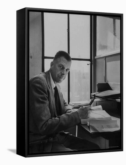 Harvard University Professor John Kenneth Galbraith Sitting in a Harvard Library-Dmitri Kessel-Framed Premier Image Canvas