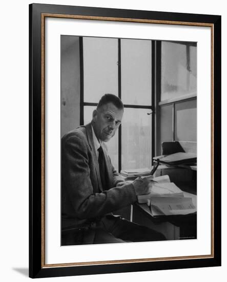 Harvard University Professor John Kenneth Galbraith Sitting in a Harvard Library-Dmitri Kessel-Framed Premium Photographic Print