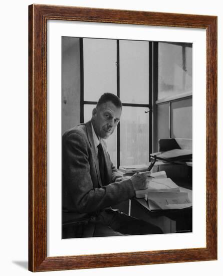 Harvard University Professor John Kenneth Galbraith Sitting in a Harvard Library-Dmitri Kessel-Framed Premium Photographic Print