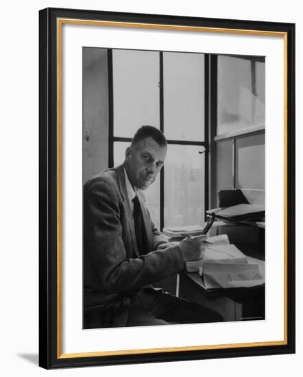 Harvard University Professor John Kenneth Galbraith Sitting in a Harvard Library-Dmitri Kessel-Framed Premium Photographic Print