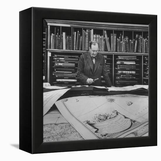 Harvard University Professor Sammuel Eliot Morison Studying a Map in One of Harvard's Libraries-Dmitri Kessel-Framed Premier Image Canvas