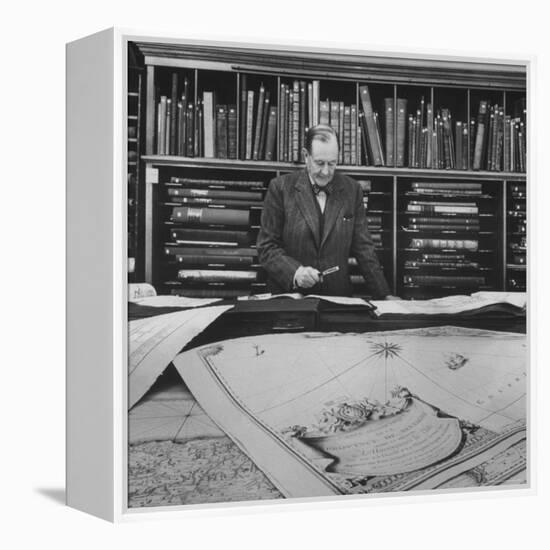 Harvard University Professor Sammuel Eliot Morison Studying a Map in One of Harvard's Libraries-Dmitri Kessel-Framed Premier Image Canvas