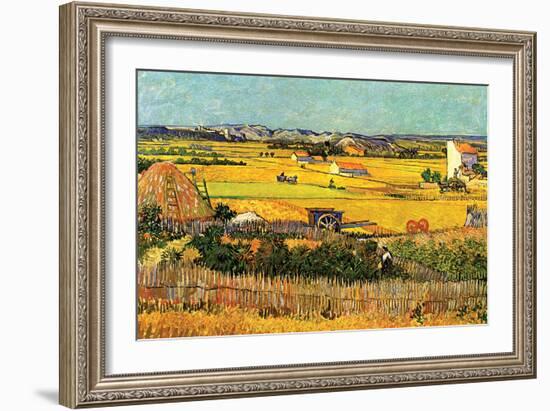 Harvest at La Crau with Montmajour in the Background-Vincent van Gogh-Framed Premium Giclee Print