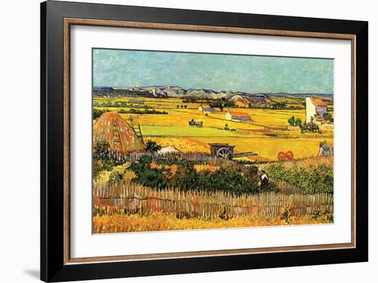 Harvest at La Crau with Montmajour in the Background-Vincent van Gogh-Framed Premium Giclee Print
