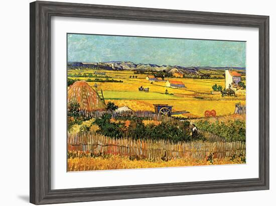 Harvest at La Crau with Montmajour in the Background-Vincent van Gogh-Framed Art Print