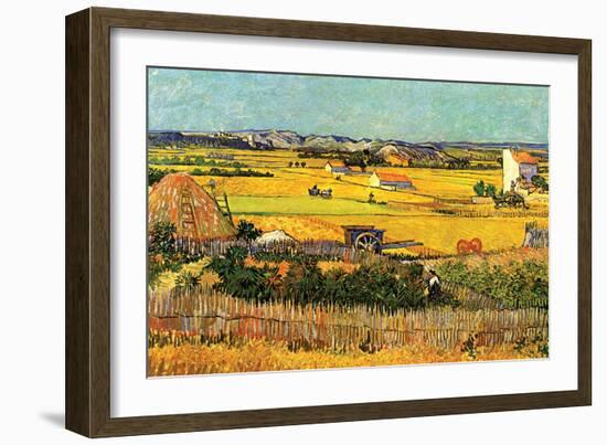 Harvest at La Crau with Montmajour in the Background-Vincent van Gogh-Framed Art Print