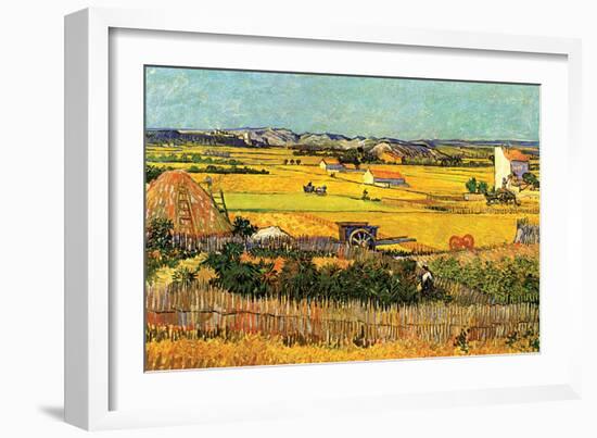 Harvest at La Crau with Montmajour in the Background-Vincent van Gogh-Framed Art Print