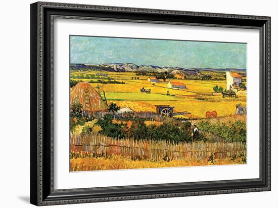 Harvest at La Crau with Montmajour in the Background-Vincent van Gogh-Framed Art Print